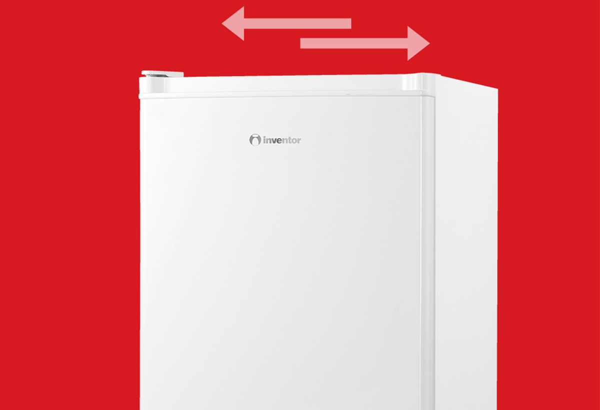 Το ψυγείο με κόκκινο φόντο και 3 βελάκια